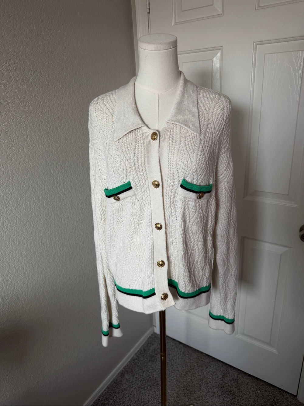 Marled Cream Open-Weave Knit Cardigan - Picture 2 of 5